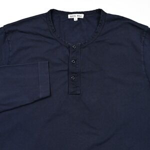 Alex Mill Henley Shirt Men's Large Blue 100% Cotton Long Sleeve Preppy 3 Button‎